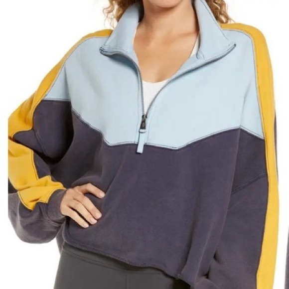 Free People Split Second 1/2 Zip Pullover Navy Combo - Picture 5 of 9